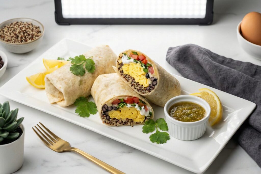 Contemporary breakfast burritos modern plating 22g protein elevated comfort 