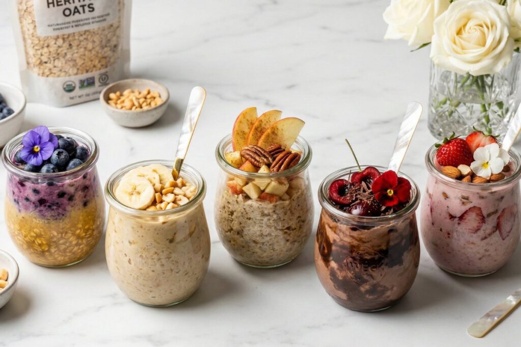 Sophisticated overnight oats 5 flavors Weck jars luxury 14g protein elegant