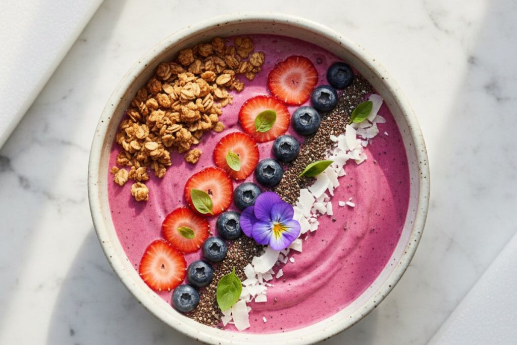 Instagram quality protein smoothie bowl 30g protein 8K photography no eggs