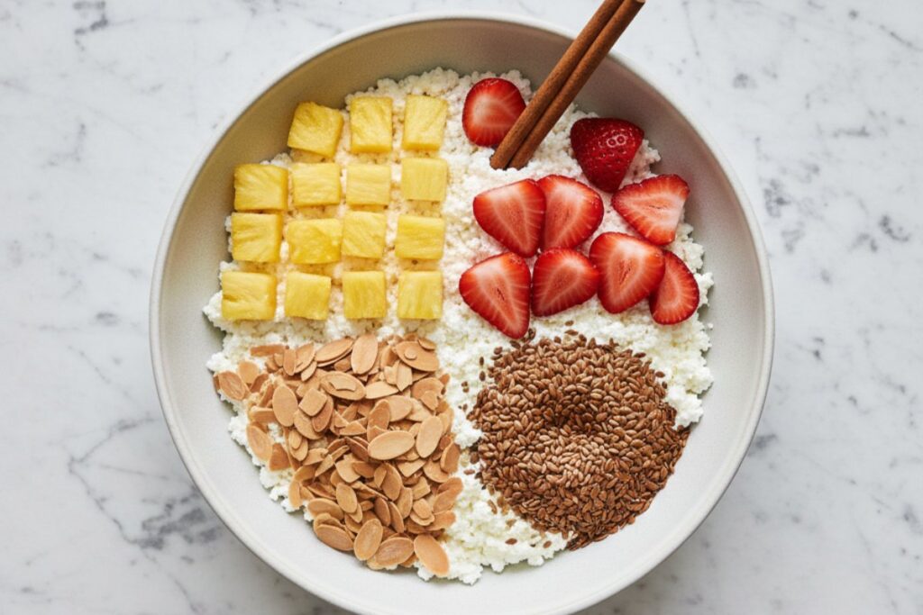 Museum quality cottage cheese bowl 35g protein 400MP food photography