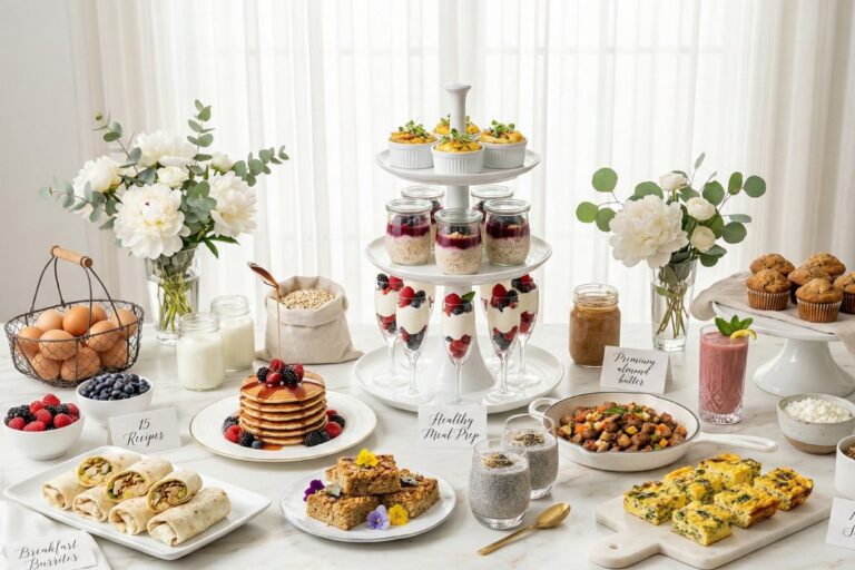 Luxurious healthy breakfast meal prep 15 recipes elegant display