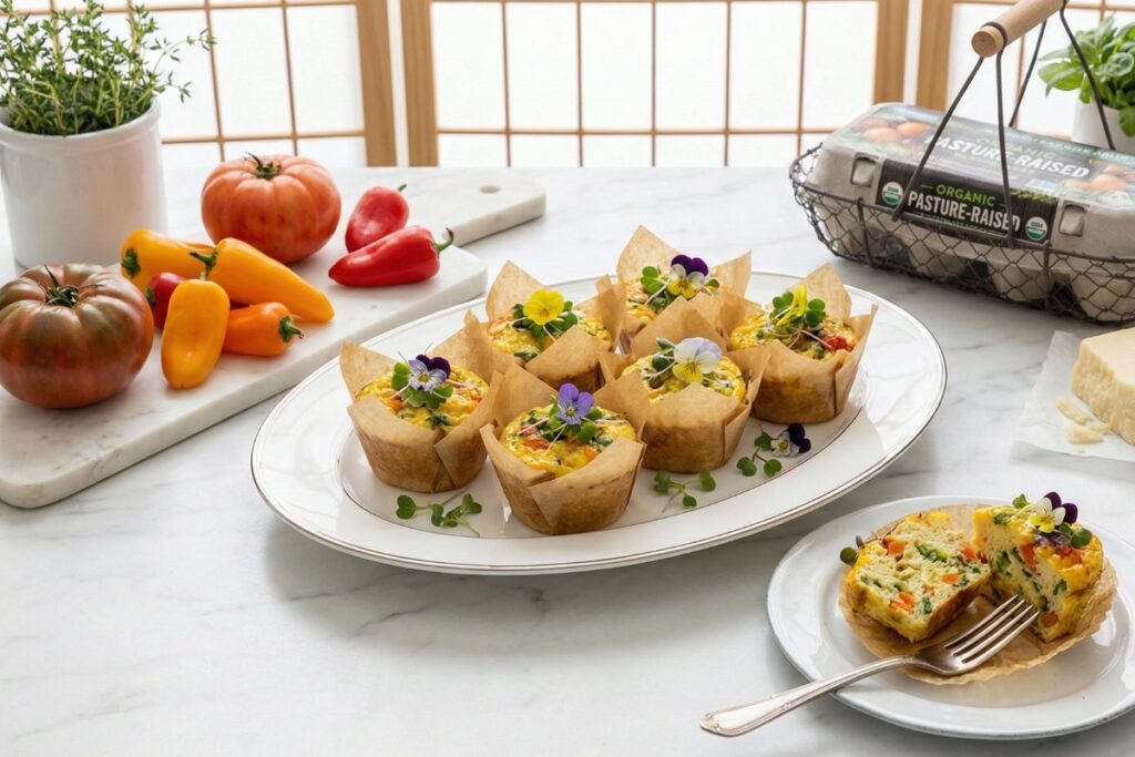 Elegant veggie egg muffin cups fine china 16g protein luxury meal prep