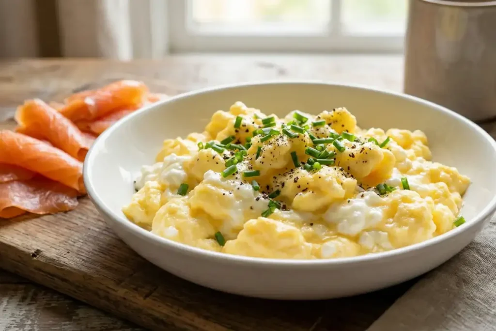 High protein scrambled eggs with cottage cheese