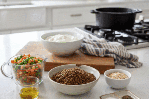 High protein vegetarian meal bowls with lentils chickpeas and fresh vegetables