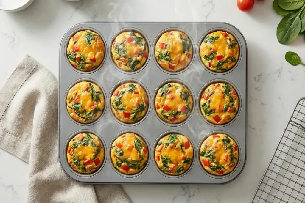 High protein gluten free egg muffins with vegetables in muffin tin