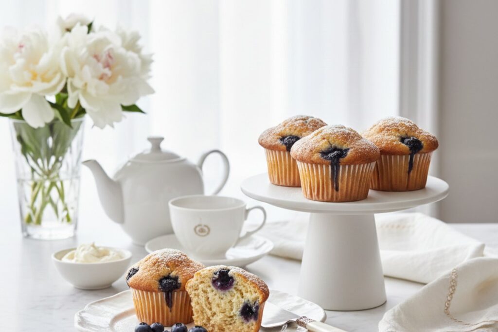 Sophisticated protein muffins three-tier stand elegant 12g protein bakery styling