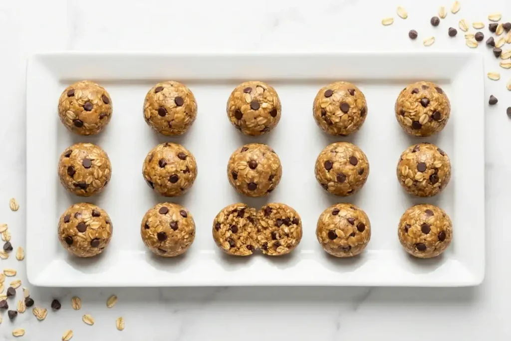 High protein gluten free energy bites on plate