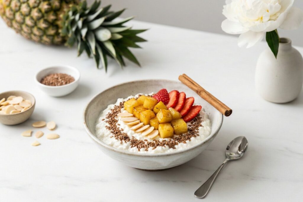 Refined cottage cheese bowl Japanese ceramic 28g protein minimalist luxury 
