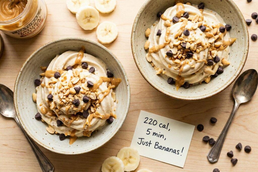 Peanut butter banana nice cream, 5 minute no bake vegan dessert