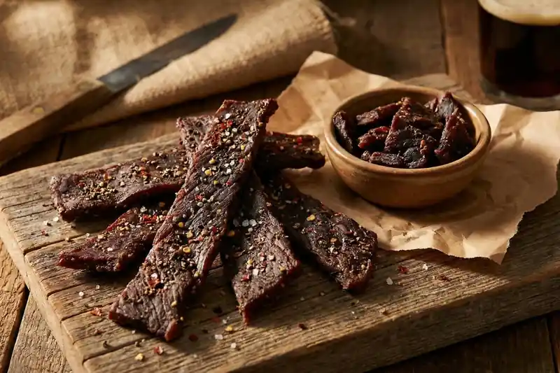 Beef jerky strips 116 cal 14g protein