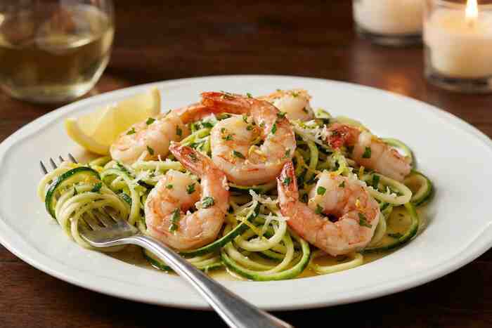 Garlic butter shrimp with zucchini noodles, 15 minute high-protein dinner