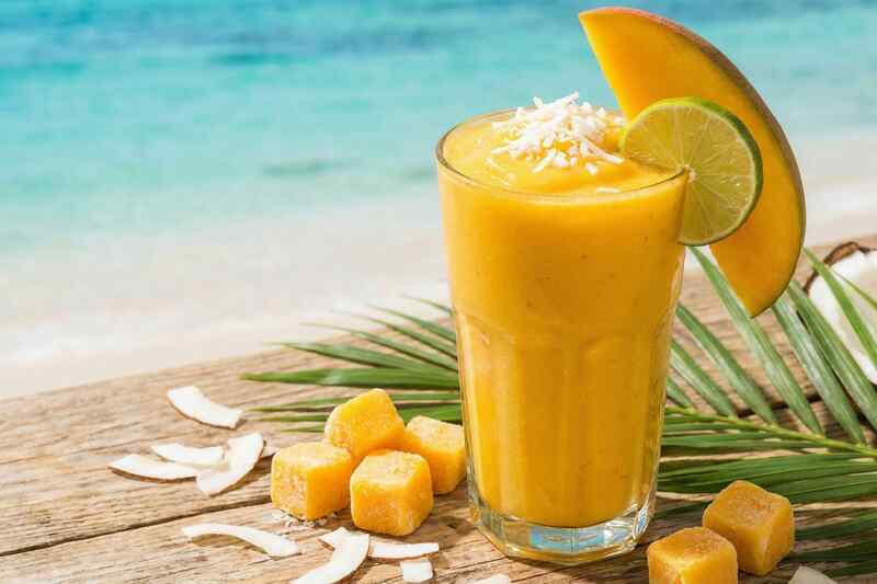 Tropical mango protein smoothie with coconut, 25g protein from Greek yogurt