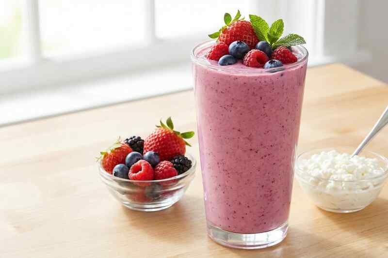 Berry cottage cheese protein smoothie with 32g protein from real food