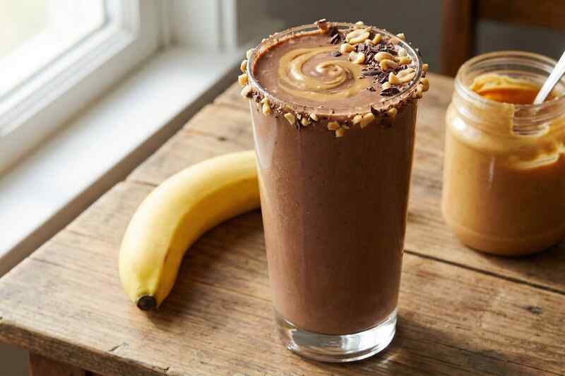 Chocolate peanut butter protein smoothie with 28g protein, no powder needed
