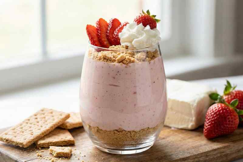 Strawberry cheesecake protein smoothie with 30g protein, tastes like dessert