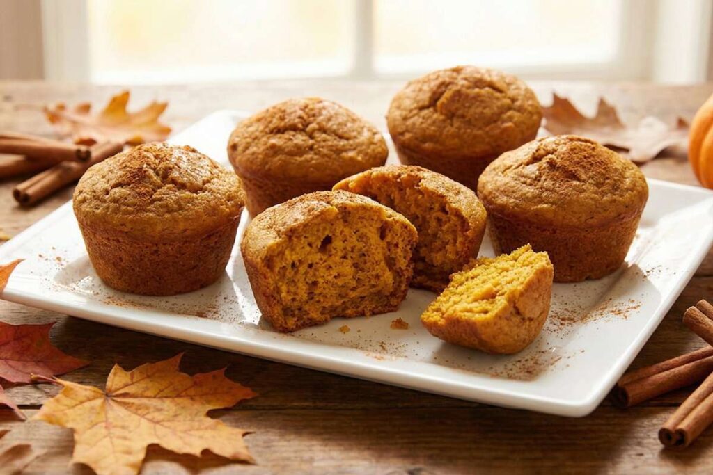 Pumpkin protein muffins with fall spices, healthy high-protein dessert