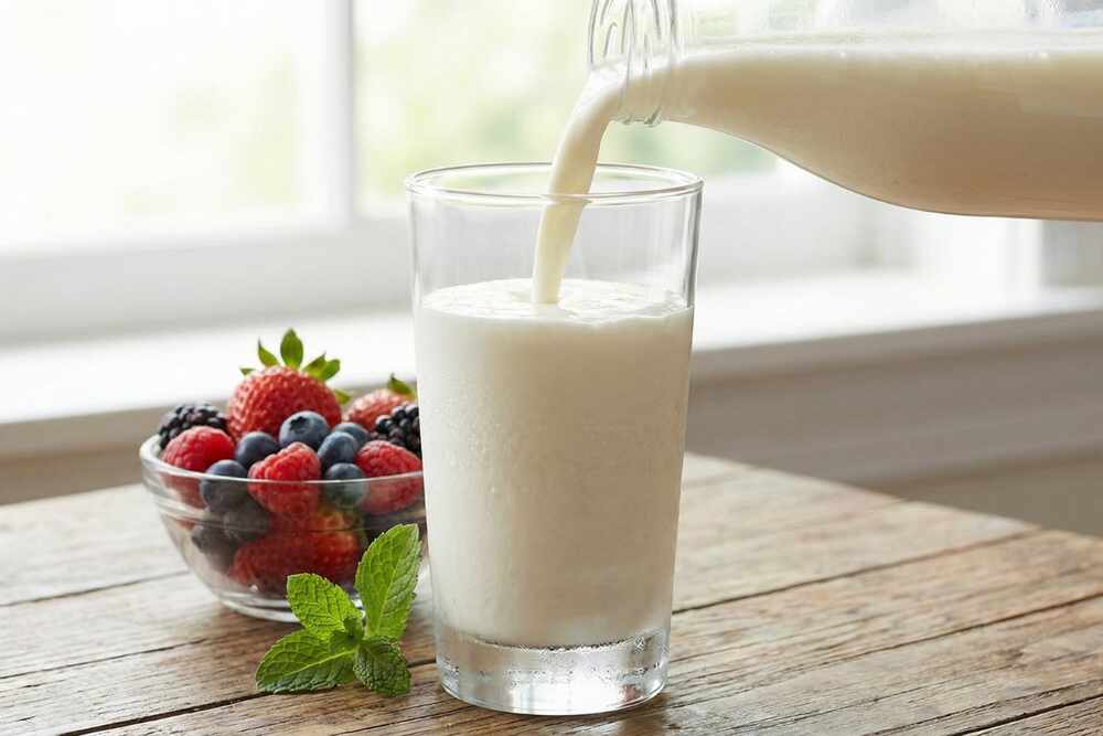 Plain kefir probiotic drink with live cultures, high-protein fermented gut health food