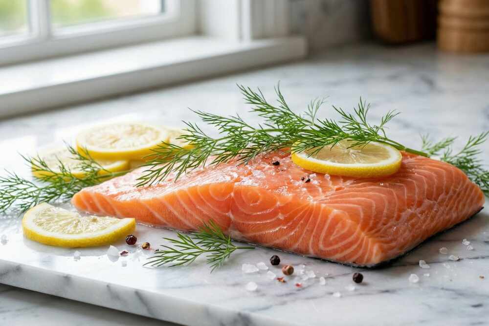 Wild-caught salmon fillet with omega-3s, high-protein anti-inflammatory gut health food