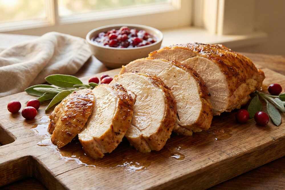 Roasted turkey breast with tryptophan, lean high-protein gut health food