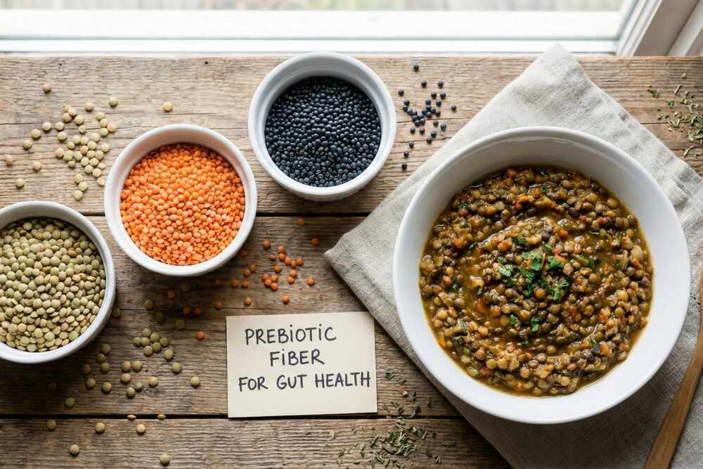 Colorful lentils with prebiotic fiber and protein for gut health