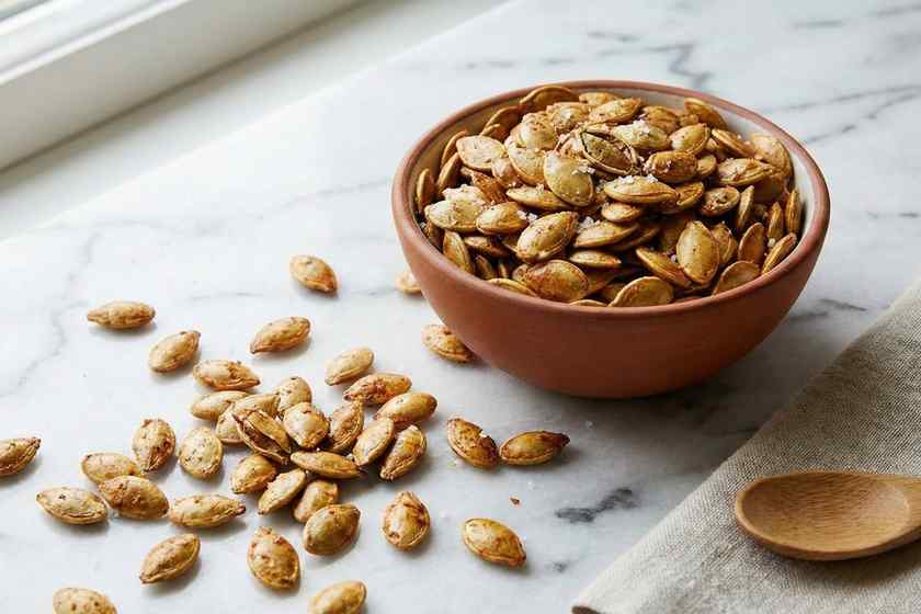 Roasted pumpkin seeds hormone balancing foods for progesterone production and sleep