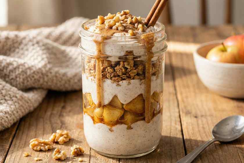 Apple cinnamon protein parfait with sautéed apples walnuts granola almond butter 33g protein fall