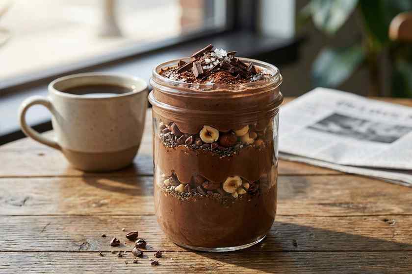 Mocha protein parfait with coffee chocolate hazelnuts cacao nibs morning energy 37g protein
