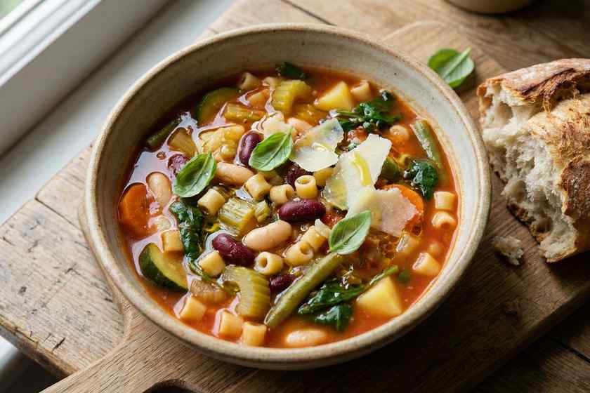 Sardinian minestrone soup vegetables beans pasta longevity diet Italian blue zone centenarian