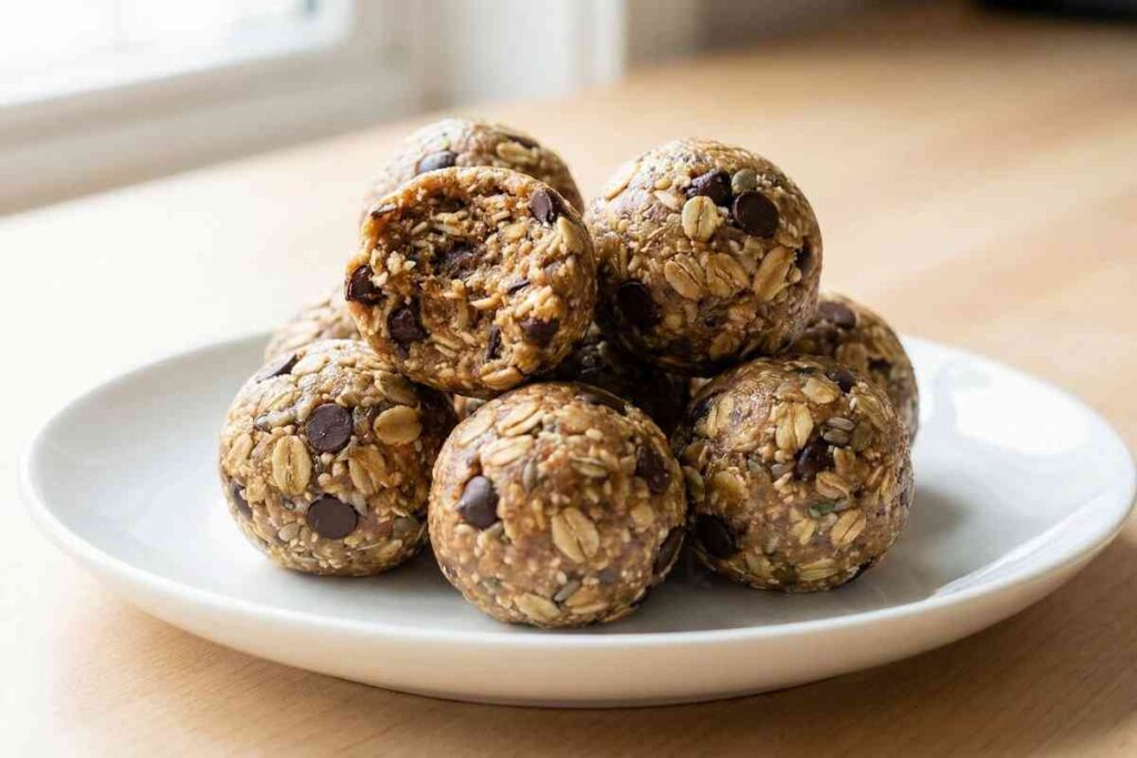 No-bake protein energy balls made with oats, peanut butter, and protein powder - healthy make-ahead snack with 8g protein each