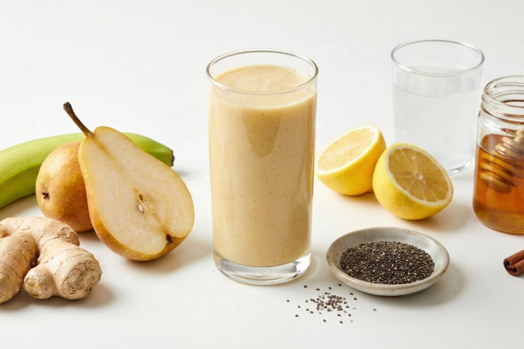 Ginger pear digestive aid smoothie for nausea relief and gentle gut healing