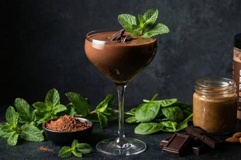 Chocolate mint smoothie for IBS relief with peppermint and anti-inflammatory cacao
