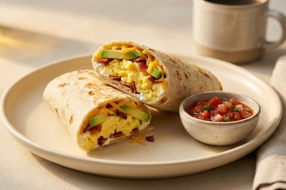 Cottage cheese flatbread recipe breakfast wrap with eggs and avocado