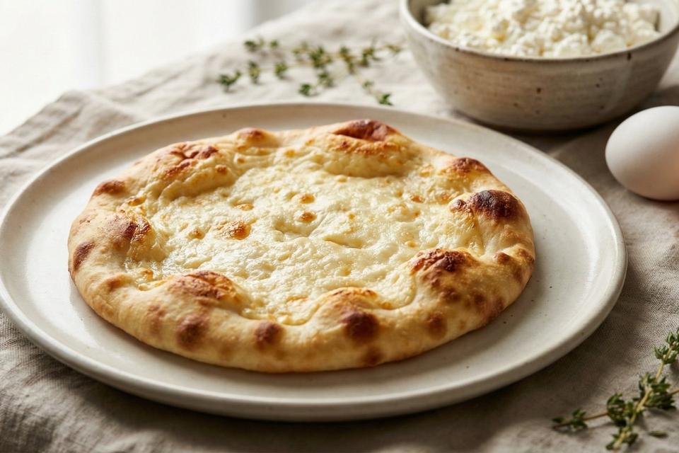 Easy cottage cheese flatbread recipe golden edges on ceramic plate