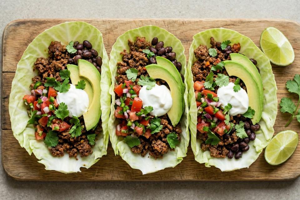 High protein cabbage tacos with black beans and Greek yogurt