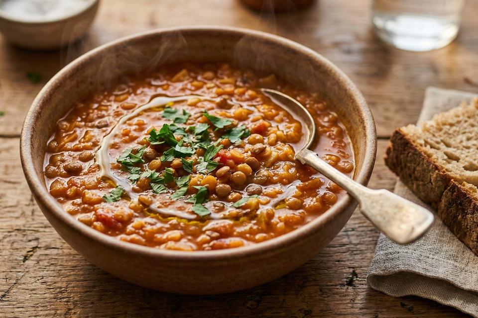 High protein lentil and cabbage soup with smoked paprika