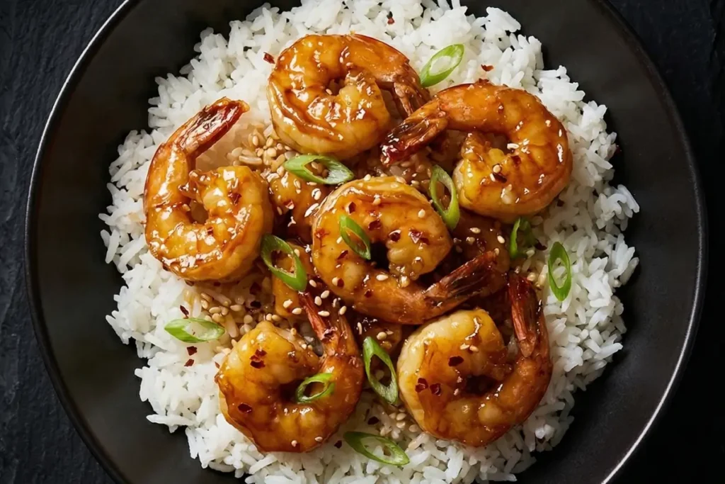 honey garlic shrimp over rice quick healthy dinner