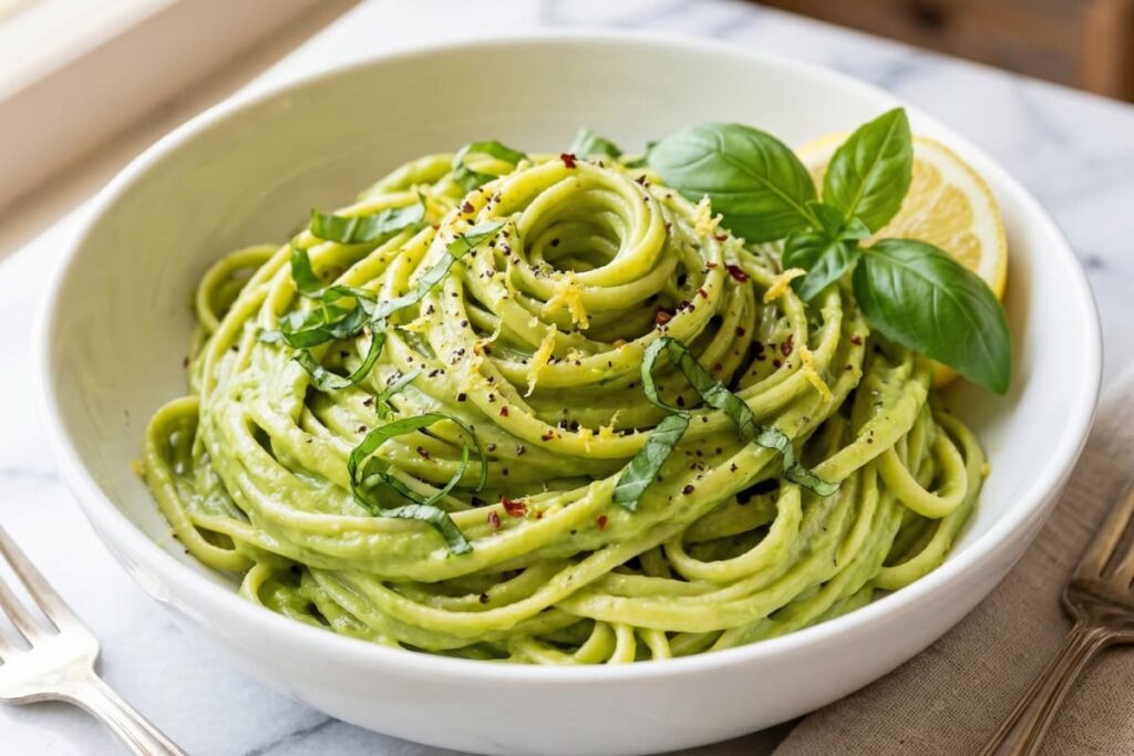 creamy avocado pasta healthy 5 ingredient meal