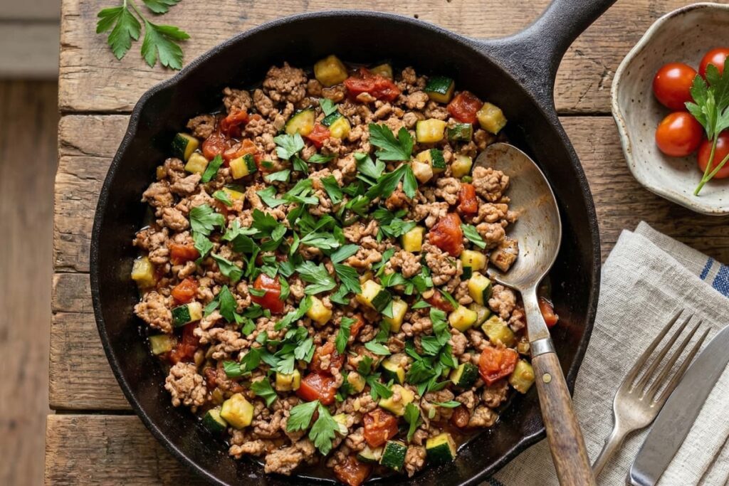 turkey zucchini skillet high protein healthy dinner
