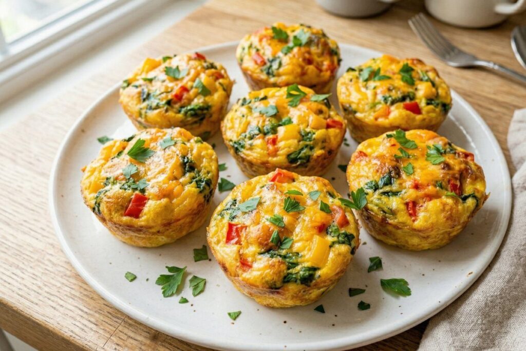 healthy breakfast ideas easy - egg muffins with bell peppers and spinach